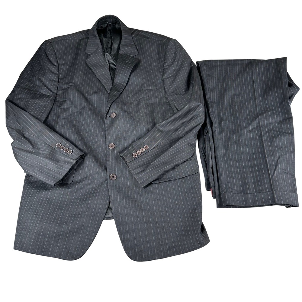 Mantoni Pinstripe Suit Sets Mens 46R Charcoal Grey Virgin Wool Super 140S Office